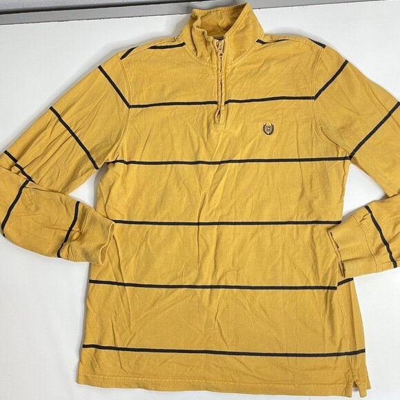 Chaps Size M Mens 1/4 Zip  Pullover Long Sleeves Yellow Navy Striped Mock Neck - Picture 1 of 12